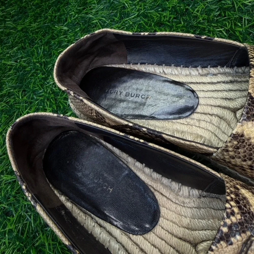Tory Burch Slip On Women 7M Ines‎ Espadrille Tan Snakeskin Leather Platform